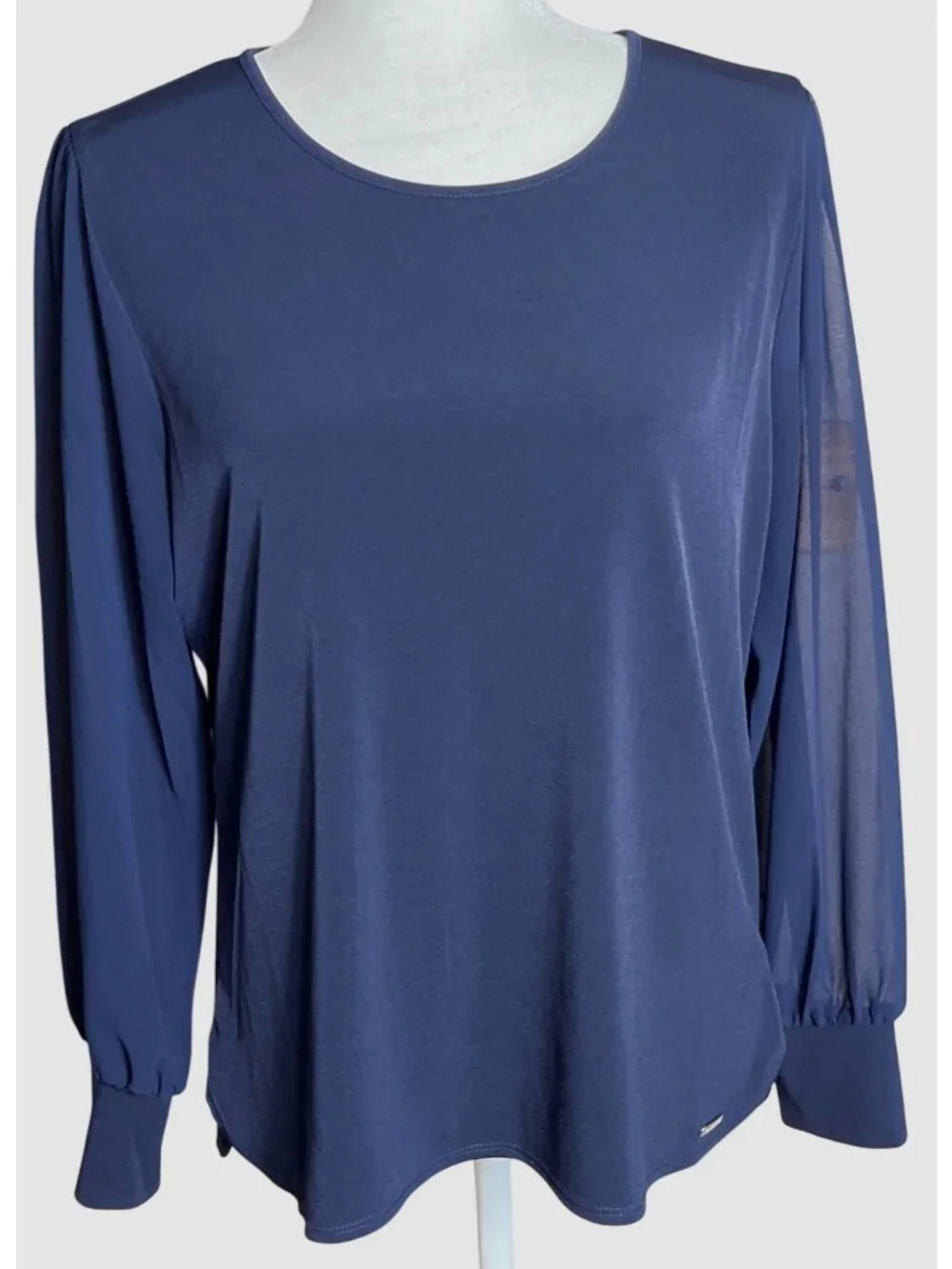 Calvin Klein Top Navy Knit Sheer Balloon Whimsigoth Elegant Dark Feminine Wom M - Picture 2 of 10